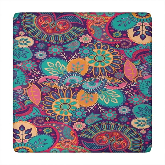 Bohemian Print Square Tablecloth 34x34 Inch with Elastic Hem, Perfect for Card Tables and Outdoor Dining Settings