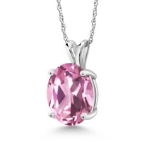 Gem Stone King 14K White Gold Light Pink Created Sapphire Pendant Necklace for Women (4.50 Cttw, Gemstone September Birthstone, Oval 11X9MM, With 18 inch Chain)