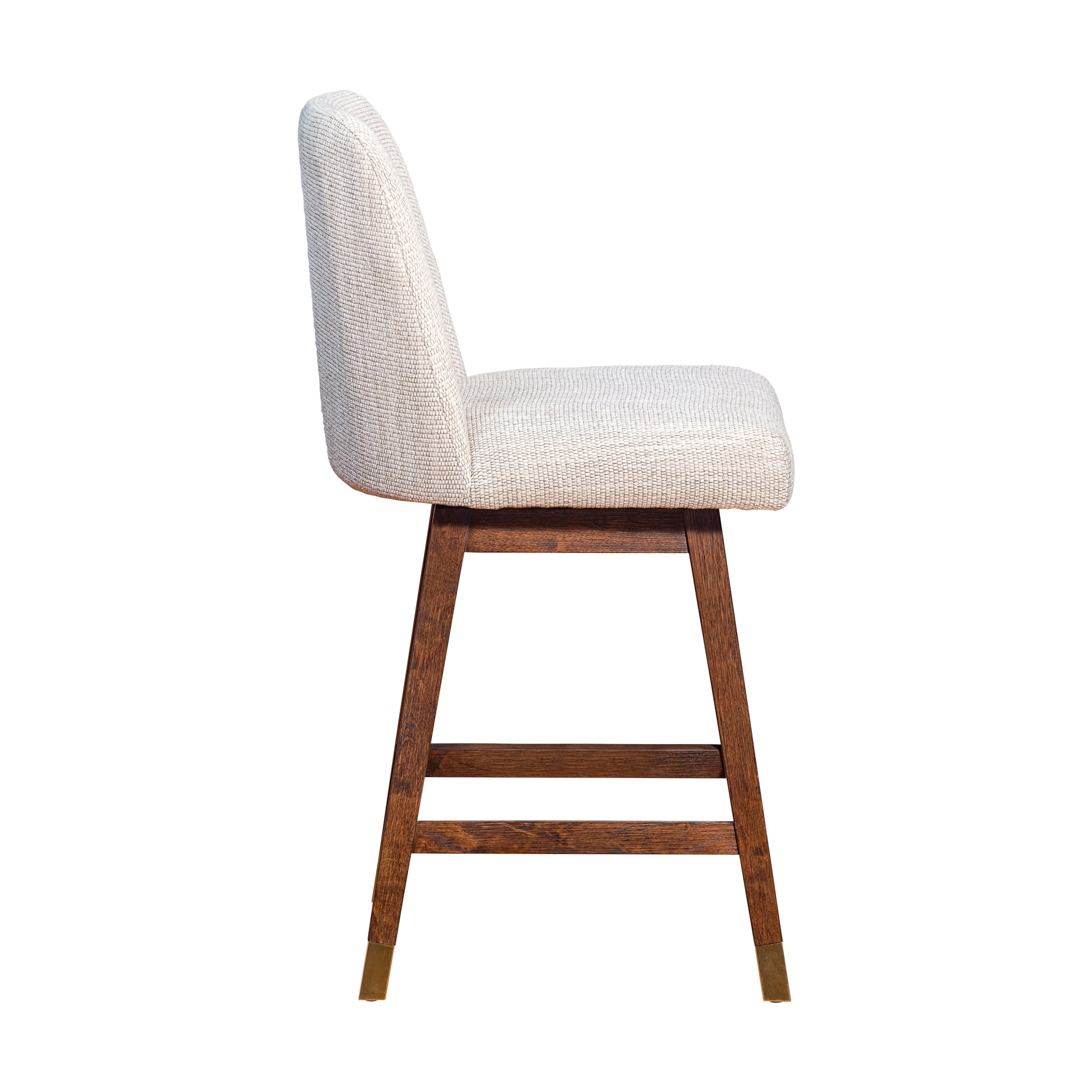 Amelia Swivel Counter Stool in Brown Oak Wood Finish with Beige Fabric - Set of 2