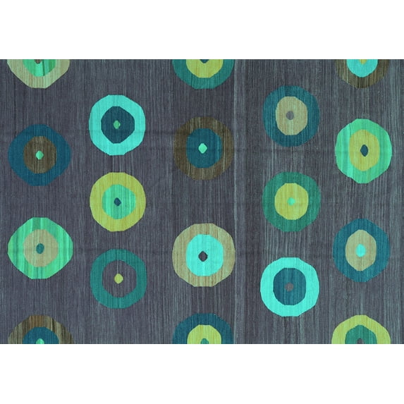 Ahgly Company Machine Washable Indoor Rectangle Abstract Turquoise Blue Contemporary Area Rugs, 8' x 10'
