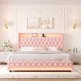 thumbnail image 2 of Homfa King Size LED Bed Frame with 4 Storage Drawers, Modern Wingback Crystal Button Tufted Upholstered Platform Bed Frame with Outlets and USB Ports & Display Platform, Pink, 2 of 7