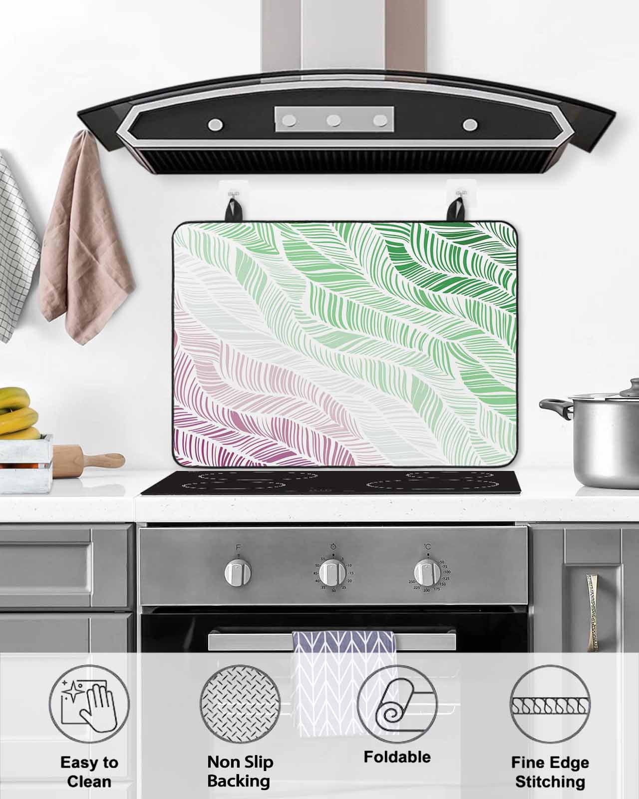 Large Induction Cooktop Protector Mat Ombre Green Pink Stove Top Covers for Electric Stove, Summer Coastal Ocean Sea Beach Wave Decorative Stove Burner Cover Mats, Glass Top Stove Cover