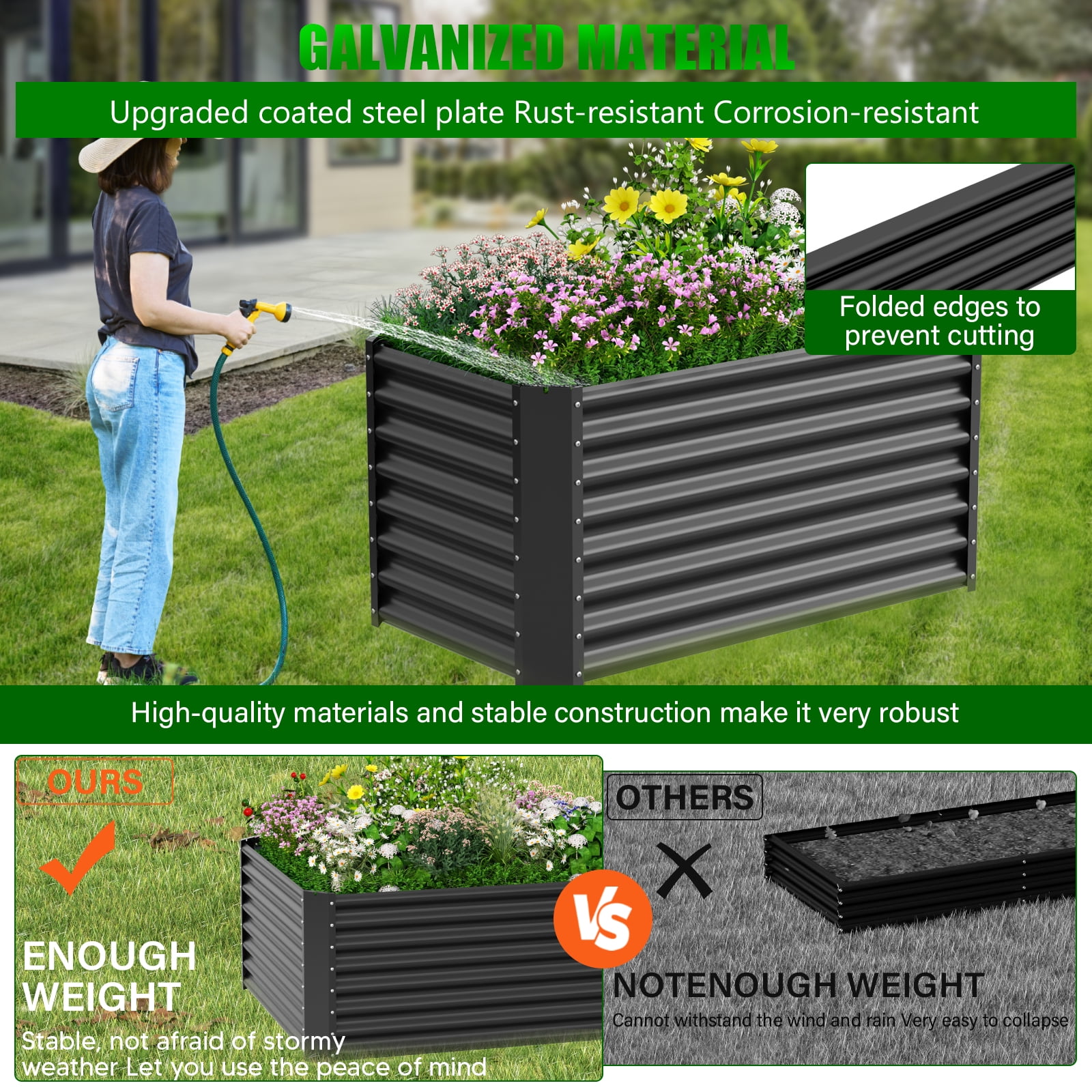 Raised Garden Bed, 4×2×2ft Large Outdoor Metal Planter Box,120 Gal Soil Capacity, Galvanized Raised Garden Bed Kit for Flower Plants, Fruits, Vegetable Herbs