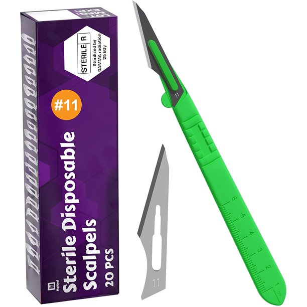 MyMed Pack of 20 Disposable Scalpel 11 with Plastic Handle Green