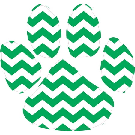 - 5in x 4.5in Green White Chevron Paw Print Wildcat Tiger Lion Cougar Bumper Sticker Vinyl Window Decal