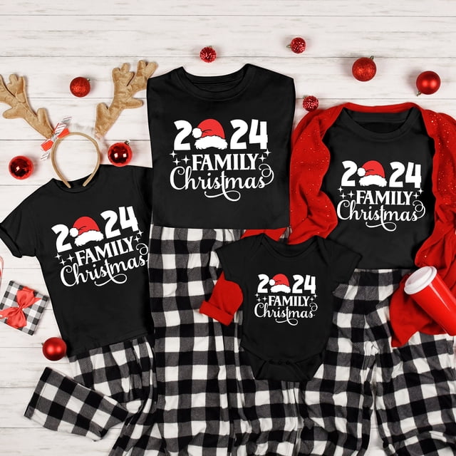 Camiseta con estampado navideño familiar de 2024, camisetas navideñas para toda la familia, atuendos festivos, camisetas festivas para mamá, papá, niños y bebés a juego