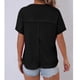 thumbnail image 4 of Mujeres de Verano Tops Nuevo Color Sólido Cuello en V Manga Corta con una Hendidura en el Doblado, Poliéster, 4 of 6