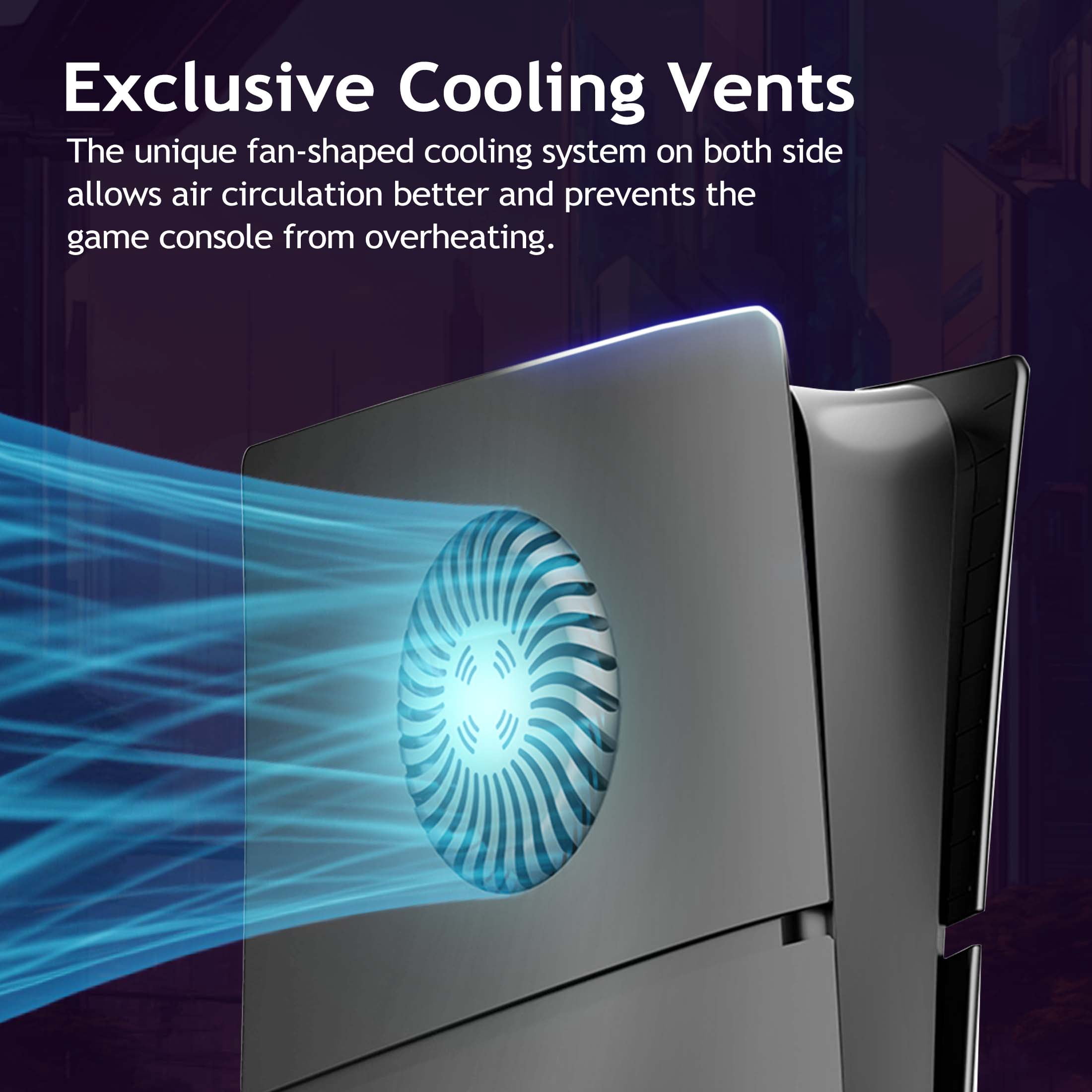 Faceplates for PS5 Slim Disc Edition Plate Cover Console with Cooling Vents & Dust Filter, Black