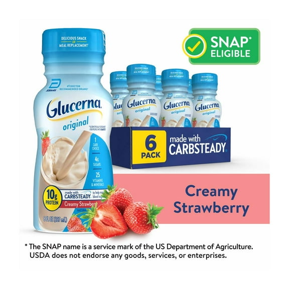 Glucerna Original Diabetic Protein Shake, Creamy Strawberry, 8 fl oz Bottle, 6 Count
