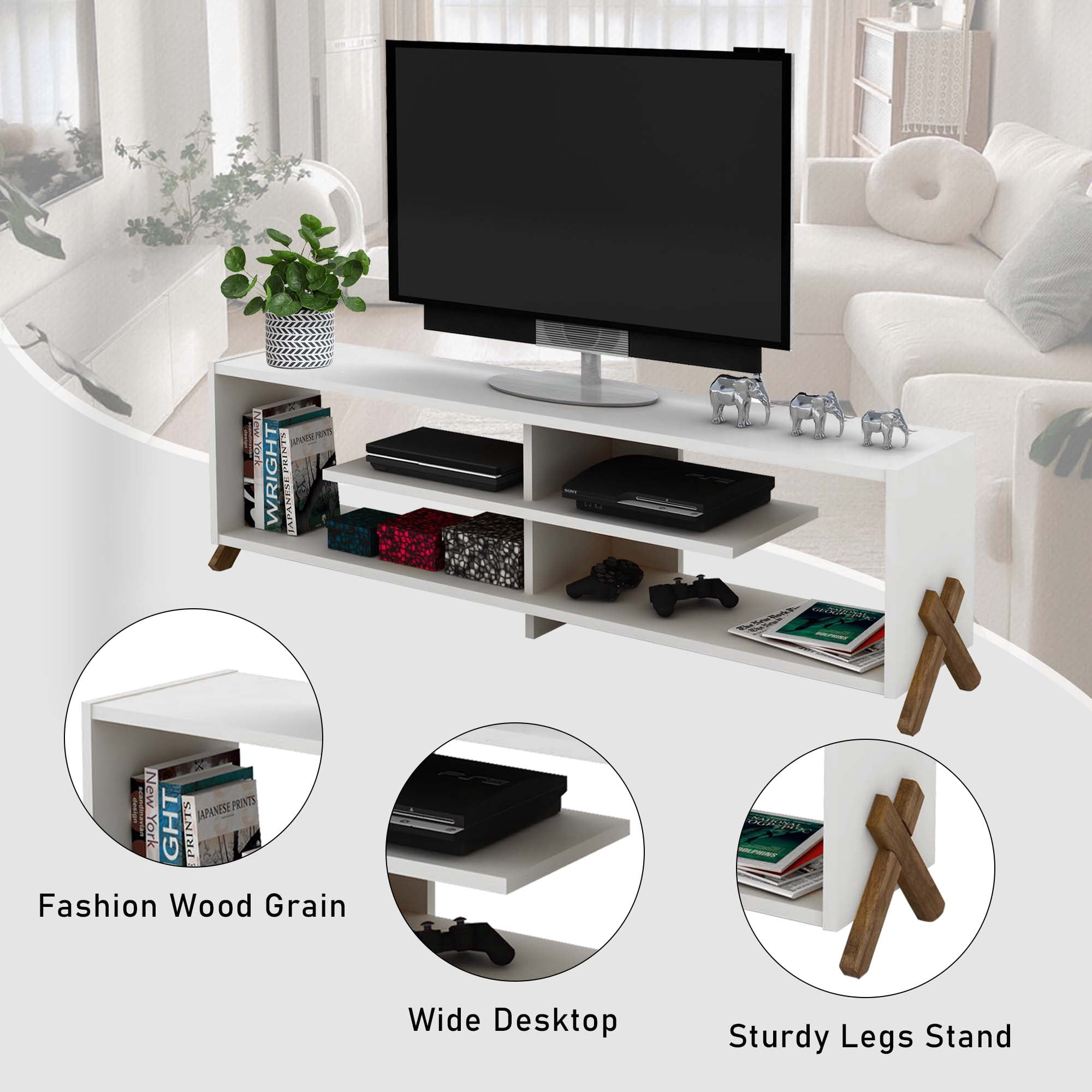 Aukfa Modern TV Stand for TVs up to 60" - TV Storage Cabinet for Living Room - White