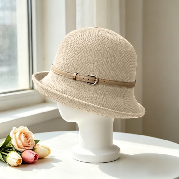 Delayuji Bucket Hat Women Woven Straw hat Short Brim Foldable UV Sun Protection Retro Fishing Hat Hiking Camping Portable Versatile Outdoor Sunshade Hat