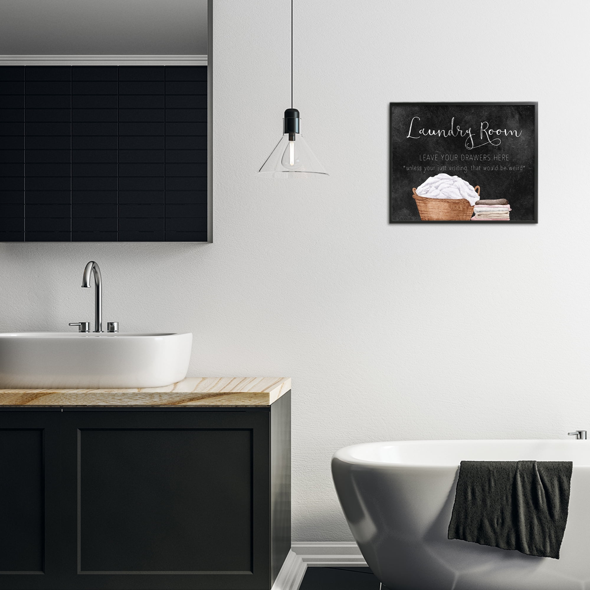 Leave Your Drawers Laundry Black Framed Giclee Art, design by Kim Allen