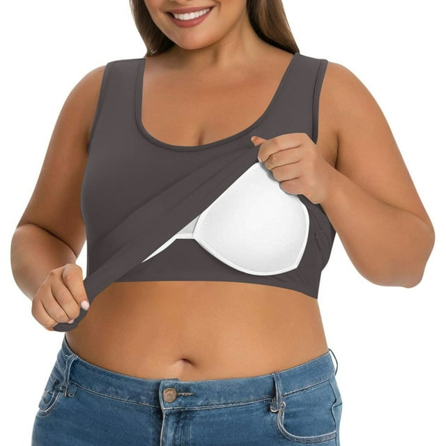 Yubnlvae Camisole Grande Taille avec Soutien-Gorge Intégré Débardeurs Basiques pour Femmes Débardeurs avec Soutien-Gorge Intégré Extensible sous-Vêtements en Solde! Uni, Col Rond, Gris Foncé, 3TG