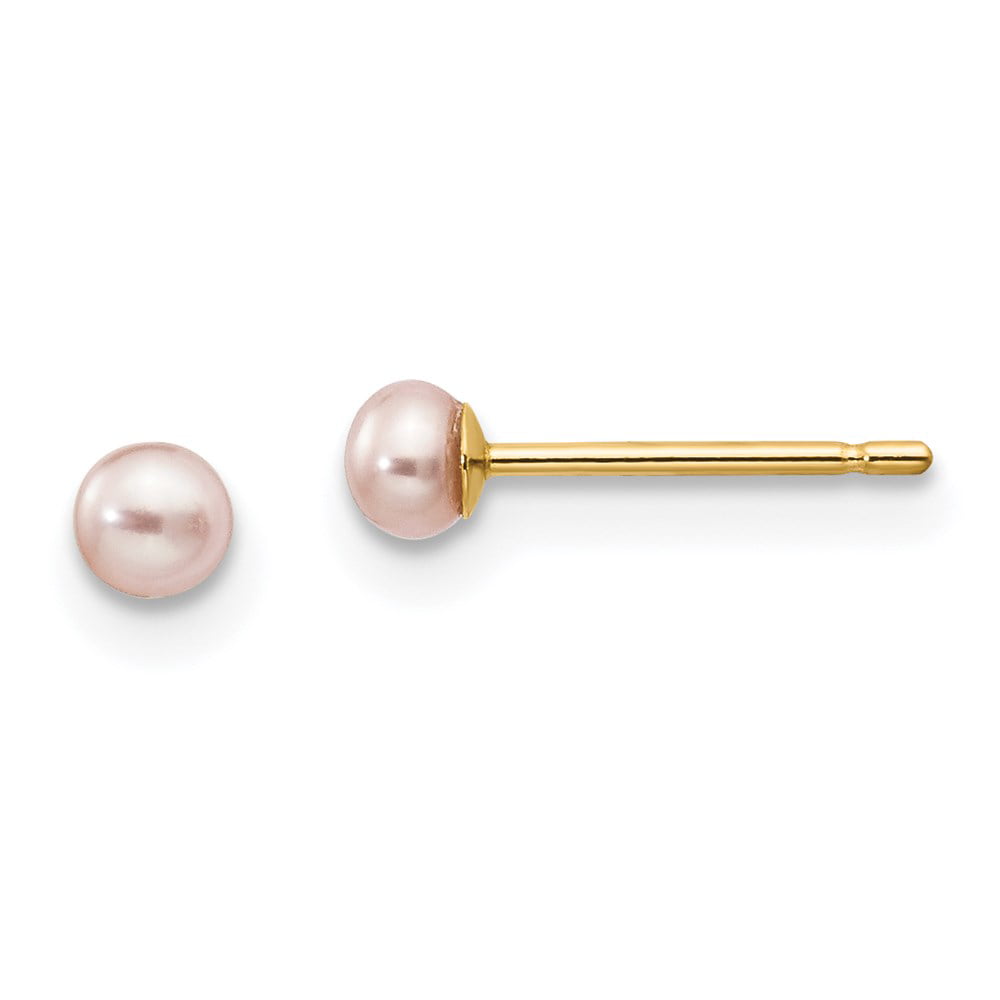 Real 14kt 8-9mm Coffee Round Freshwater Cultured Pearl Stud Post Earrings 