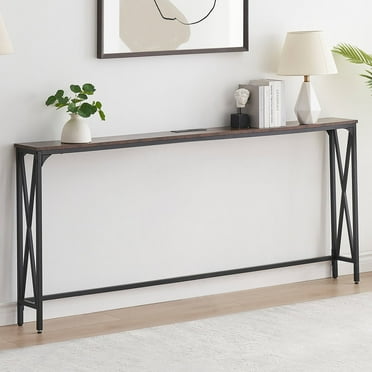 70" Console Table Entryway Sofa Table with Power Outlets,Rustic Brown