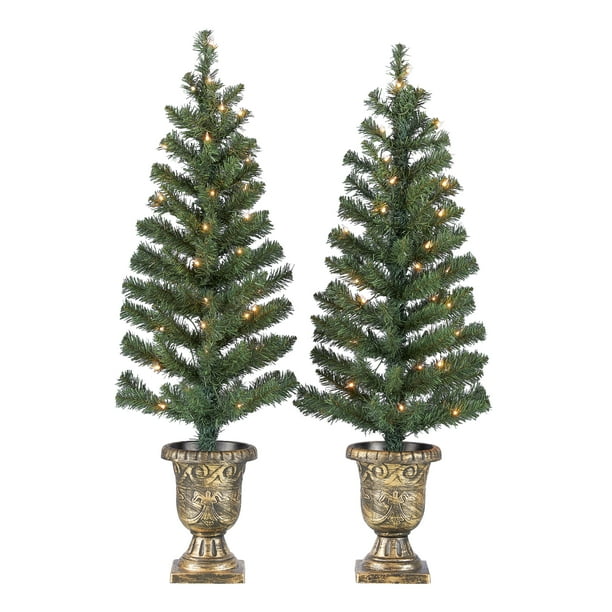 Holiday Time Prelit Bronze Conical Christmas Trees (Set Of 2), 3.5 Ft - Walmart.com