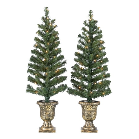 Holiday Time Prelit Bronze Conical Christmas Trees (set of 2), 3.5
