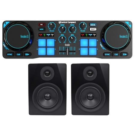 Hercules DJControl Compact USB 2-Deck DJ Controller Mixer+5.25" Monitor Speakers