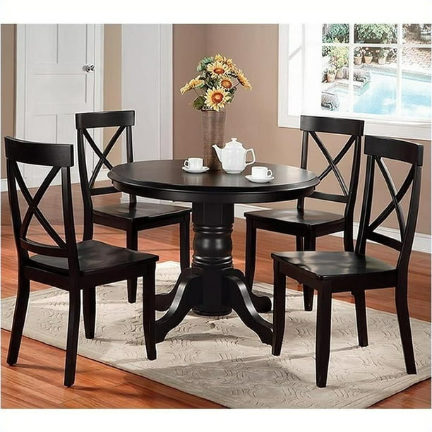 Bowery Hill Round Pedestal Dining Table, Black Circular Dining Room Table