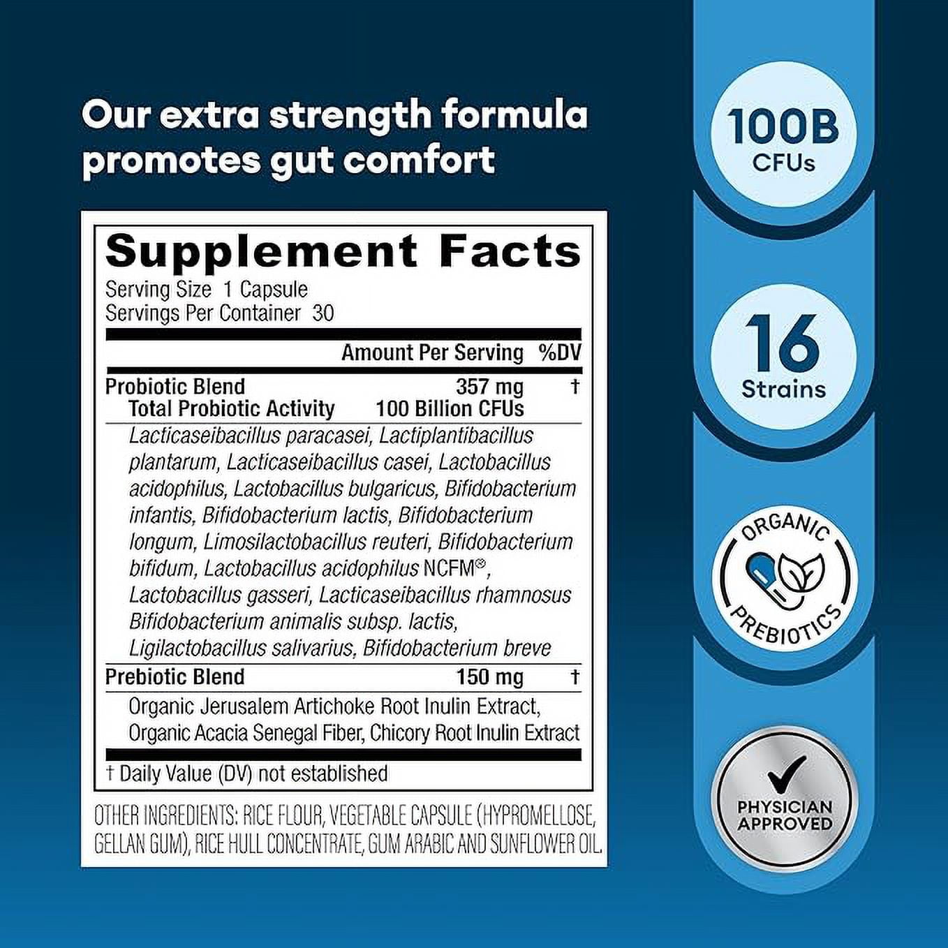 Physician's Choice 100 Billion Advanced Probiotic Supports Occasional Constipation, Diarrhea, Gas & Bloating - Probiotics for Women & Men, 30ct