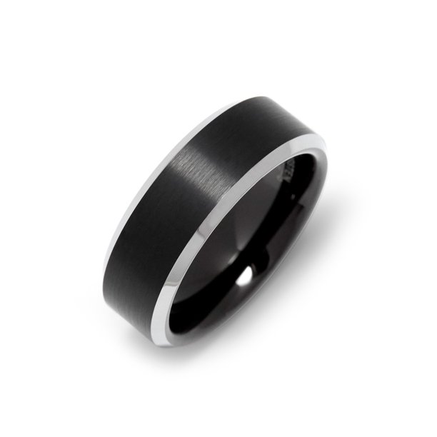 Eve's Addiction Mens Men's Beveled Edge Brushed Black Tungsten Ring