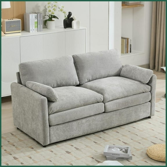 68.1" Modern Chenille Loveseat Sofa with Double Cushion – Plush Comfort for Living Room, Light Grey