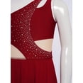 thumbnail image 4 of YiZYiF Girls Solid Color Lyrical Dance Costume Sleeveless Shiny Rhinestone Mesh Modern Dancing Dress Diamond Burgundy 10, 4 of 7