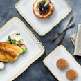 thumbnail image 6 of Posh Setting Plastic Serving Tray White Plastic Tray with Gold Rim Border, Disposable Serving Trays Heavyweight Serving platters and Trays 9"x13" Appetizer Tray [6 Pack], 6 of 7