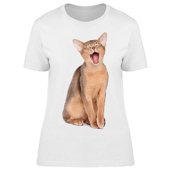 Yawning Abyssinian Cat T-Shirt Women -Image by Shutterstock, Female Medium