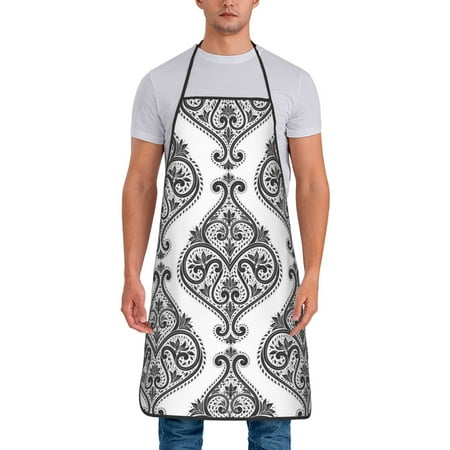 

Chef Aprons for Men and Women - Paisley Pattern Black White Oil-Resistant Bib Aprons for Cooking Waterproof BBQ Grilling Kitchen Aprons Gifts for Women and Men
