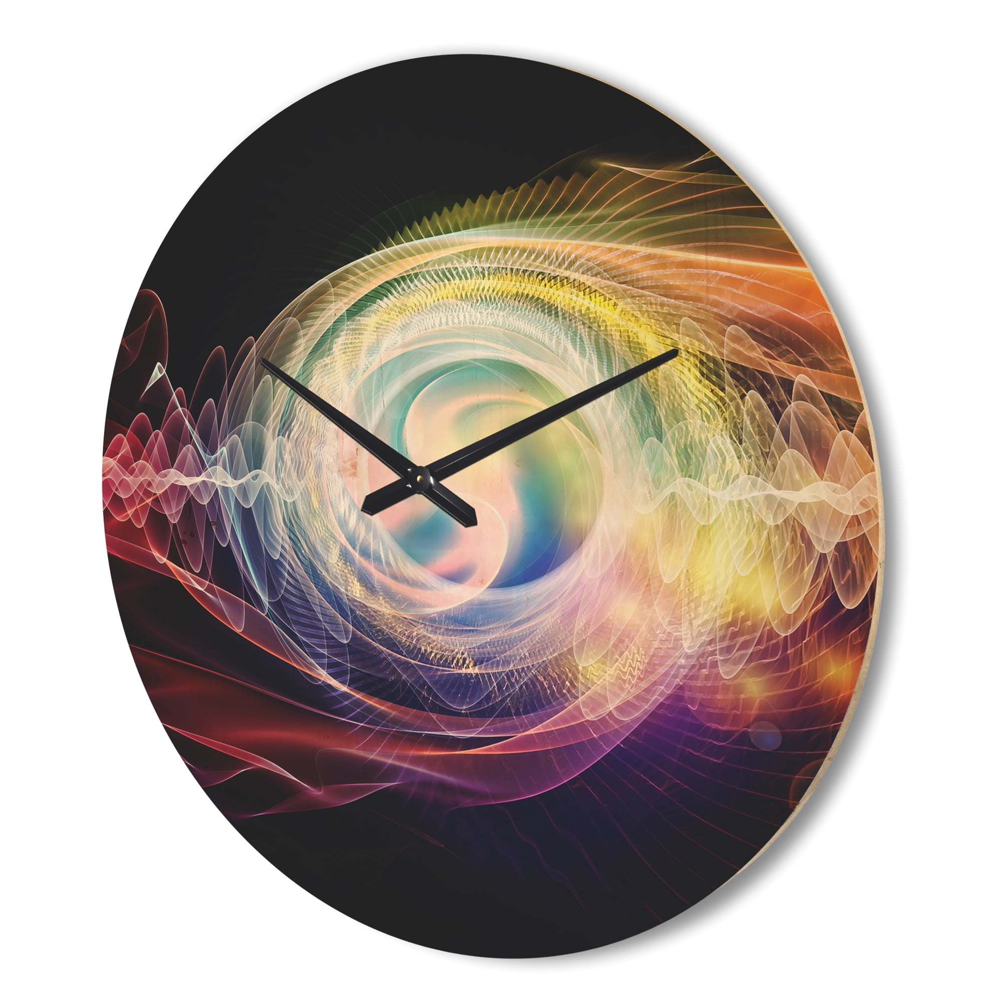 Designart 'Abstract Bright Wave Particle in Air on Black ' Modern Wood Wall Clock