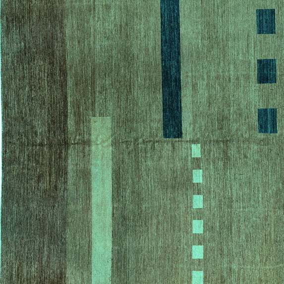 Ahgly Company Machine Washable Indoor Square Abstract Turquoise Blue Modern Area Rugs, 8' Square