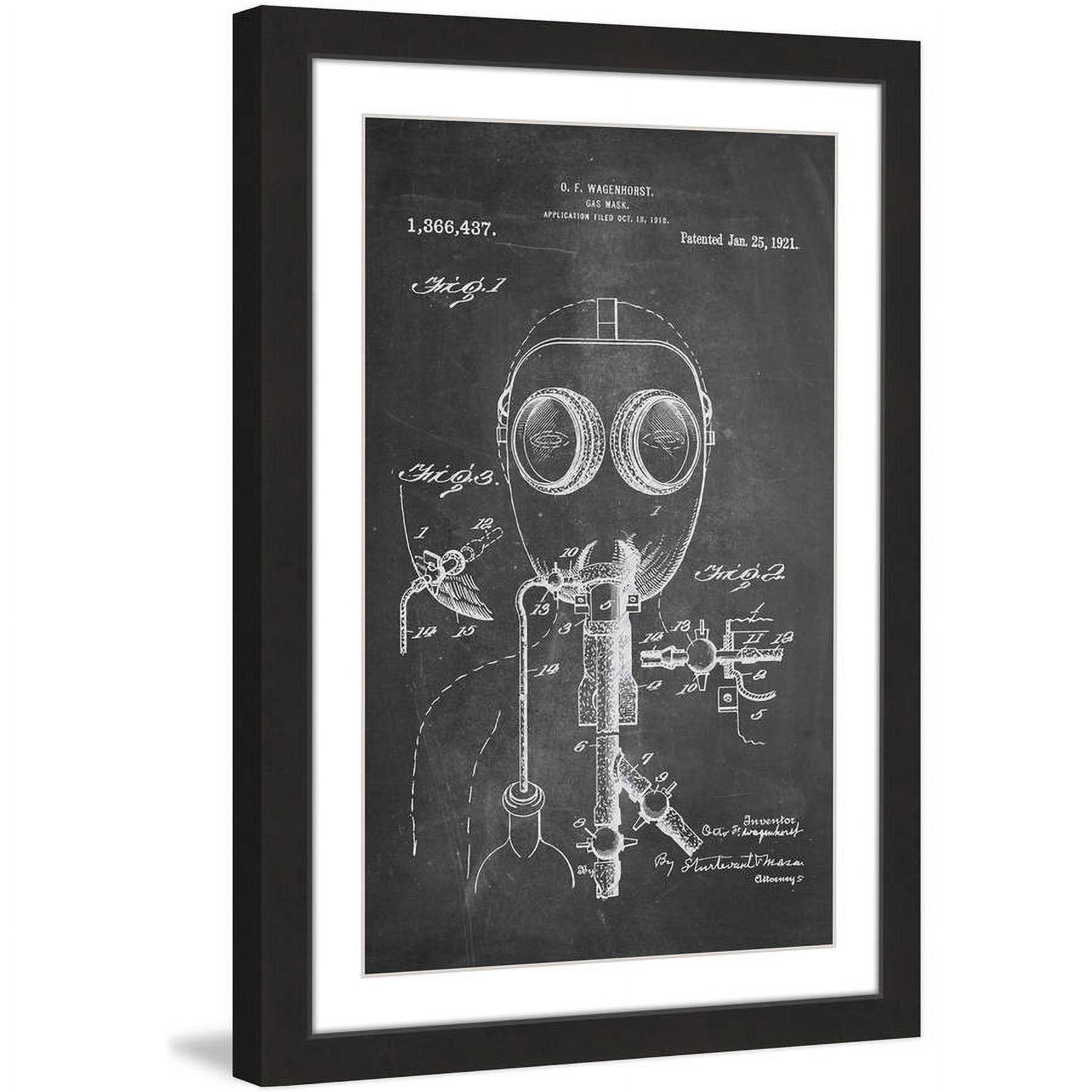 "Gas Mask 1921 Chalk" Framed Painting Art Print, 12" x 1.5"