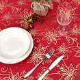 thumbnail image 4 of Poinsettia Christmas Tablecloth - 60 Inch Round, Red, Decorative Table Cover for Kitchen, Dining, Holiday, 4 of 7