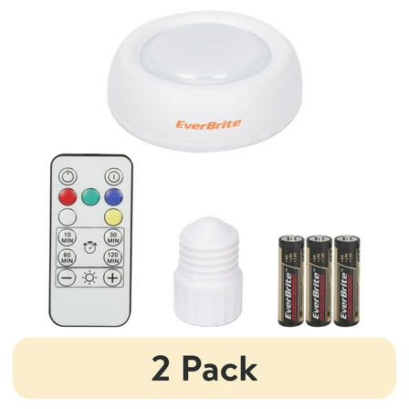 (2 pack) EverBrite Wire-Free Multi-Color LED Light, 80-Lumens, Frosted Cover, Remote Control, Socket Mount, E26