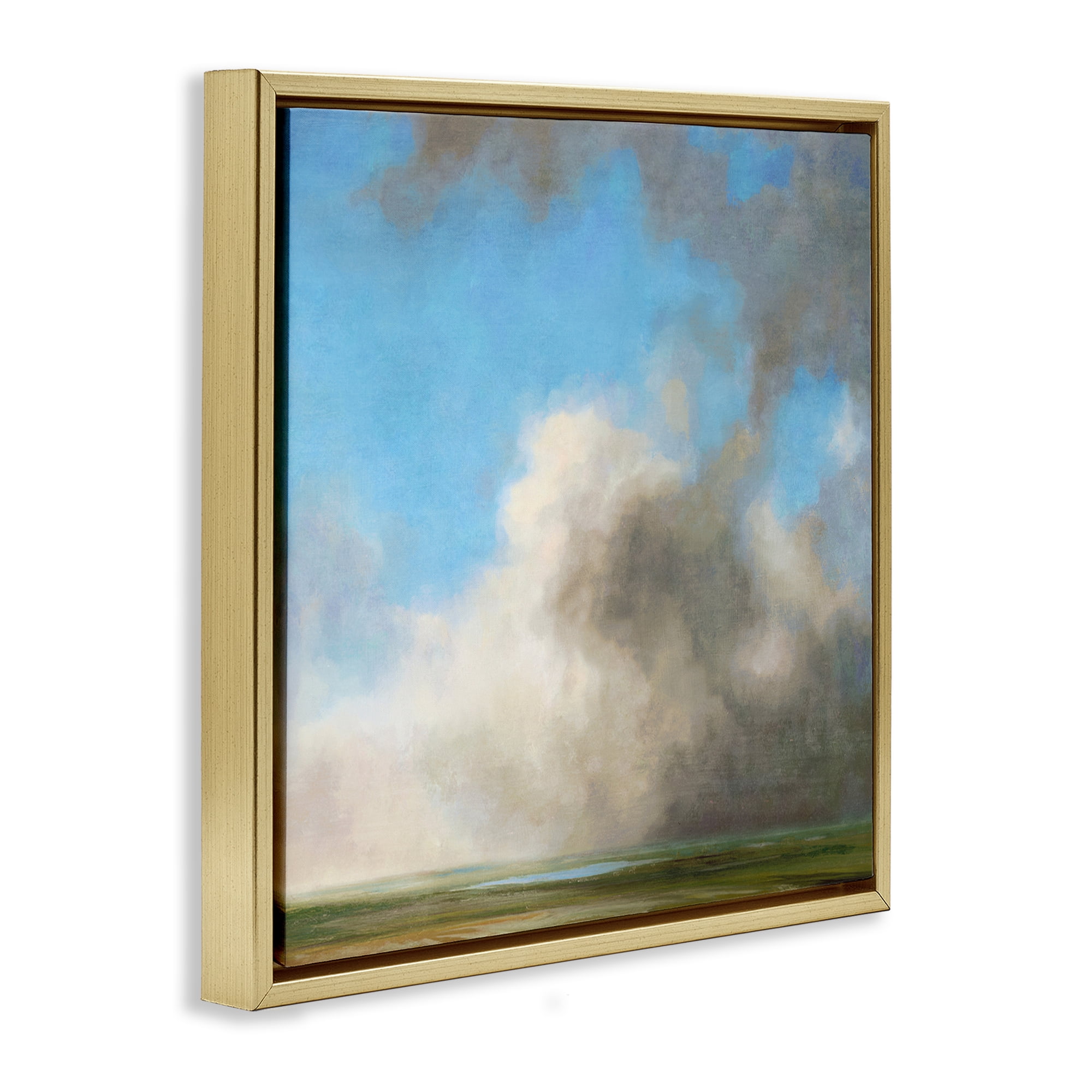 Stupell Industries Soft Full Clouds View Landscape & Nature Painting Gold Floater Framed Canvas Art Print Wall Art, 18 x 18