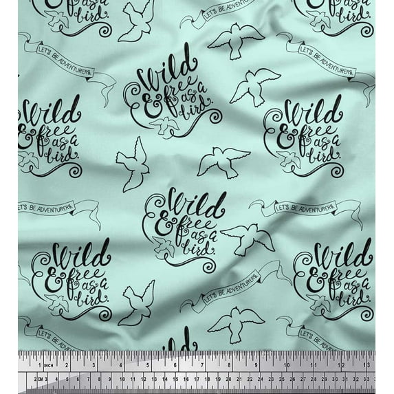 Soimoi Green Rayon Fabric Text & Bird Tribal Print Fabric by the Yard 56 Inch Wide
