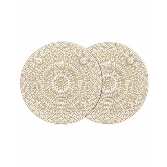 Beige Boho Round 13 Inch Placemats Set of 2, Retro Farmhouse Ethnic Abstract Geometric Art HeatResistant Non Slip Place Mats for Dining Table, Wipeable Braided Kitchen Table Mats for Housewarming