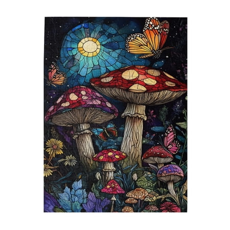 500 pcs Charm Dreamy Mushroom Night 500 Piece Wooden Puzzles Challenging Brain Exercise Vibrant Colors Enchanting Mushroom Night Wonderful Fantasy Puzzle 500 Piece Fun Gift For Puzzle Enthusiast