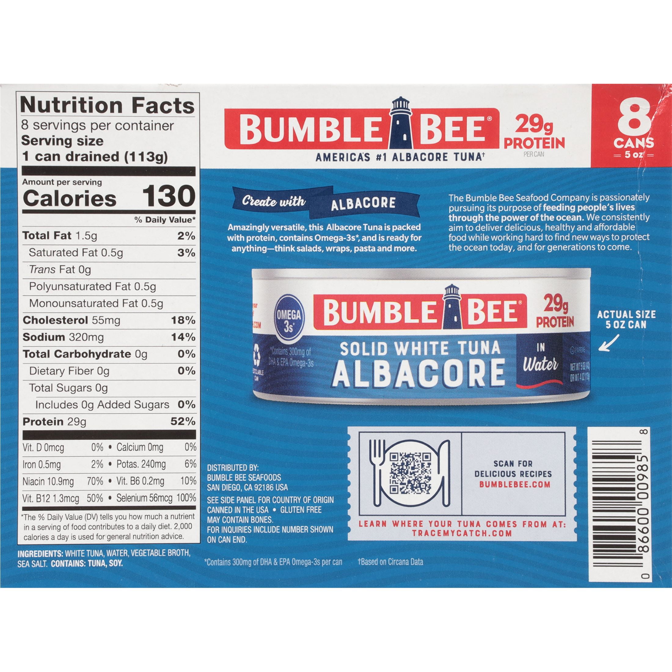 (6 pack) (Pack of 8) Bumble Bee Solid White Albacore Tuna in Water, 5 oz cans