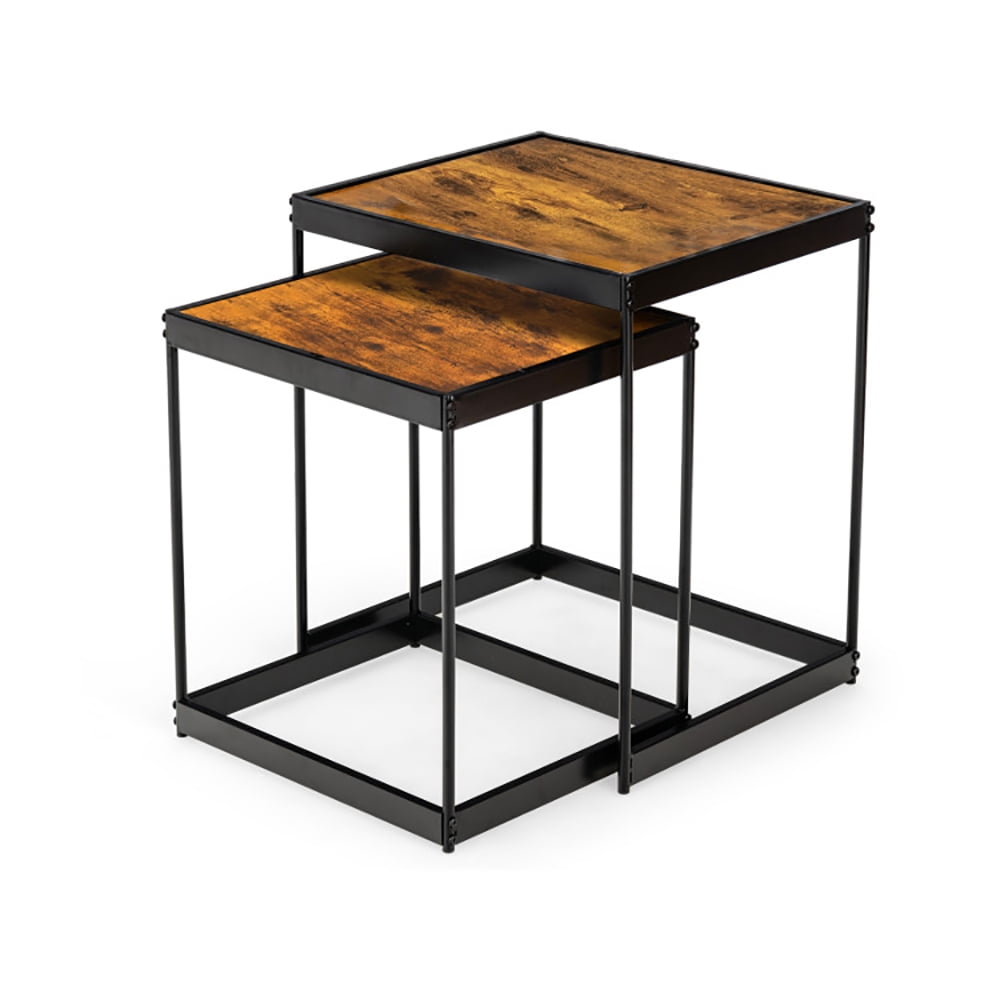 Finihen Rectangular Nesting Coffee Table, Modern Nesting Side Set, Set of 2 Modern Nesting End Tables with Metal Legs, for Living Room, Reception Room, Rustic Brown Finihen Rectangular Nesting Coffee Table, Modern Nesting Side Set, Set of 2 Modern Nesting End Tables with Metal Legs, for Living Room, Reception Room, Rustic Brown