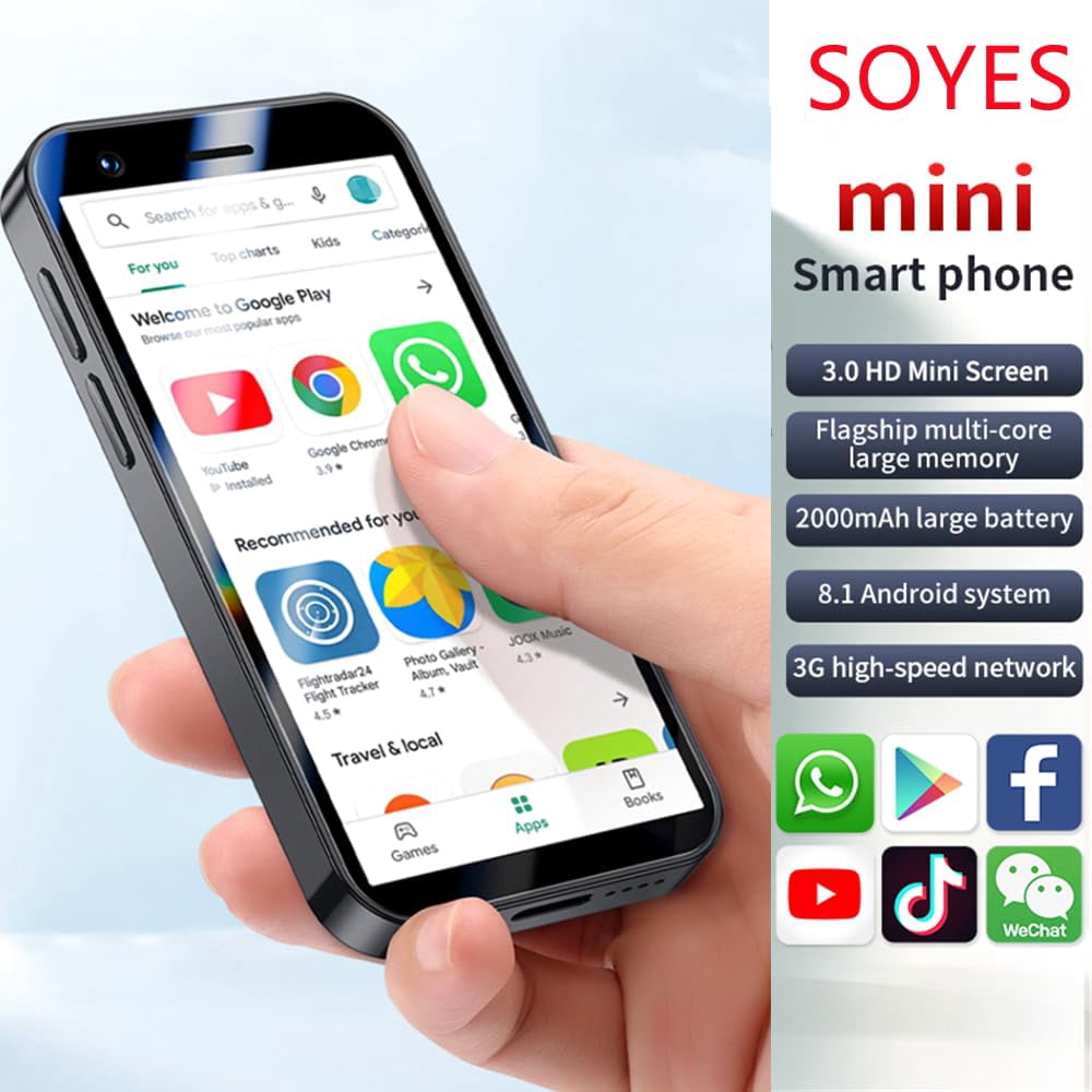 Mini Smart Phone for Students SOYES P70 Pro Max 3.0 Inch Card Size Little Smartphone 3G Unlocked Android 8.1 2000mAh 1GB RAM 16GB ROM 2MP Cute Palm Small Backup Mobile Phone