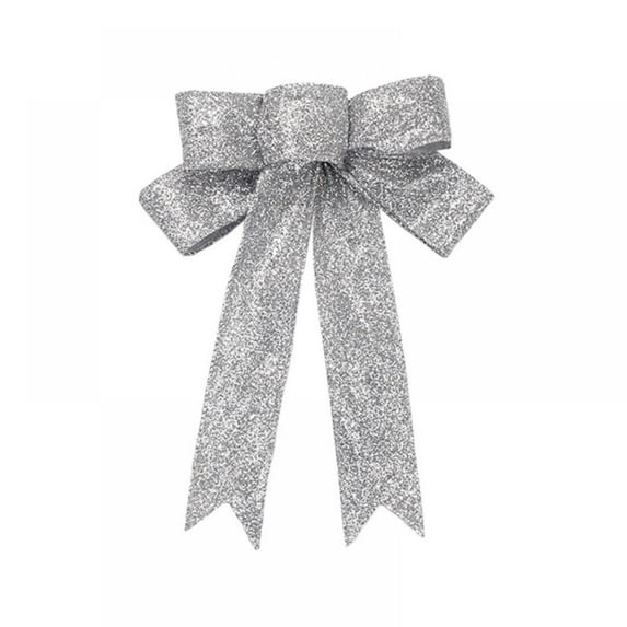Silver Glitter Christmas Bows Large Waterproof Premade Holiday Decorative Bows for Wreath Garland Christmas Tree Topper Outdoor Outside Decorations 9 x 9 Inches