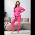 thumbnail image 4 of Conjunto de Pijama de 2 Piezas para Mujer, Camiseta y Pantalón Lisos, Suave y Elástico. Rosa Roja L, 4 of 10