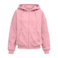 thumbnail image 5 of TRUNZI Full Zip Up Hoodies for Women Casual Oversized Long Sleeve Drawstring Cute Hooded Sweatshirts with Pockets for Fall Winter,Pink,Size 2XL, 5 of 9