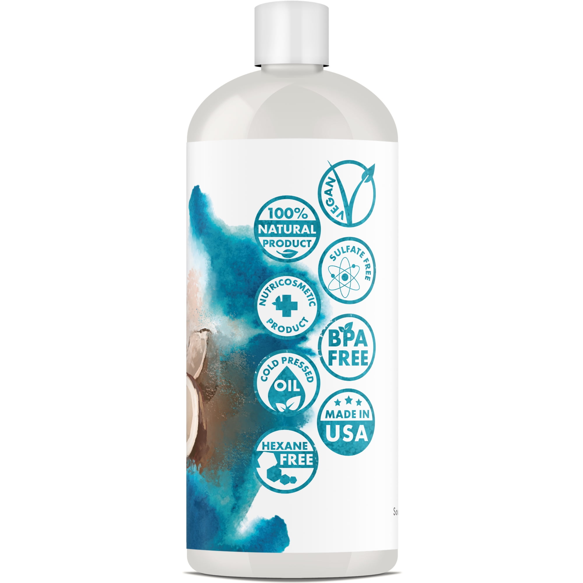 Fractionated Coconut Oil Massage Oil - Cold Pressed Pure MCT Oil for Essential Oils Mixing Dry Skin Moisturizer Natural Carrier Baby Oil for Face Hair & Body 32 oz
