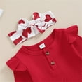 thumbnail image 5 of Otqutp Children's Girls Valentine's Day 3 Piece Suit Long Sleeve Love Printed Clothes Set Baby Cute Bodysuit Solid Color Ruffle Back Dress with Hairband(2-Red,0-3 Months), 5 of 8