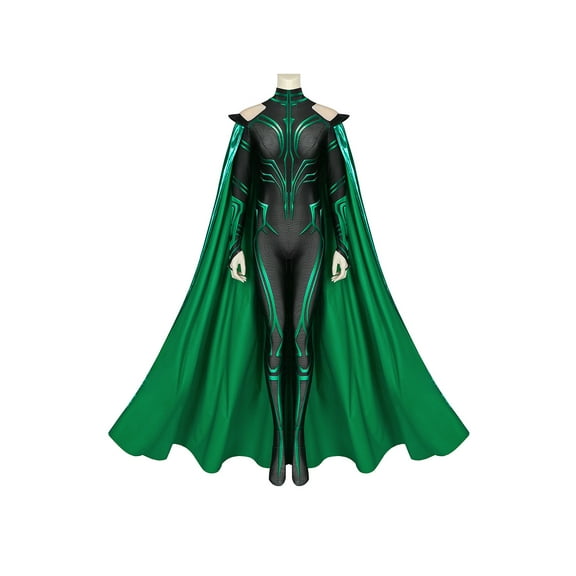 Movie Hela Fantasia Green Bodysuit with Cloak Disguise Supervillain Carnival Party Battle Suit for Women