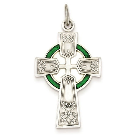 925 Sterling Silver Polished Epoxy Enameled Irish Cross Charm Pendant