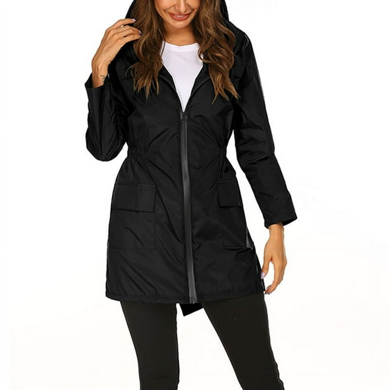 Women s Waterproof Coat Hip Length Hooded Jacket Soft Shell